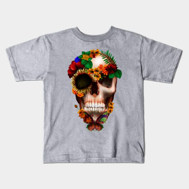 Sugar skull with Butterfly Kids T-Shirt by Dezigner007